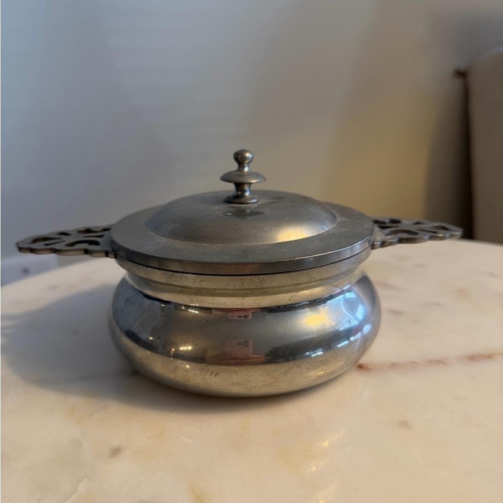Vintage‎ Meeuws Pewter Lidded Dish made in Holland mid century